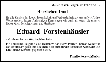 Traueranzeige von Eduard Forstenhäusler von Gmünder Tagespost