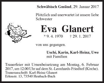 Traueranzeige von Eva Glanert