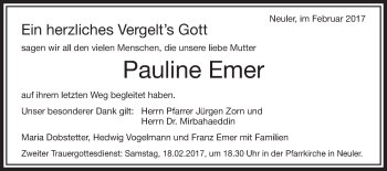 Traueranzeige von Pauline Emer von Schwäbische Post