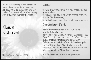 Traueranzeige von Klaus Schabel  von Gmünder Tagespost