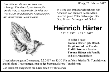Traueranzeige von Heinrich Härter von Gmünder Tagespost