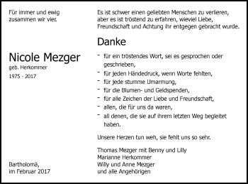 Traueranzeige von Nicole Mezger von Gmünder Tagespost