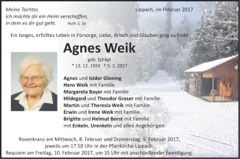 Traueranzeige von Agnes Weik von Schwäbische Post