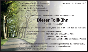 Traueranzeige von Dieter Tollkühn von Schwäbische Post