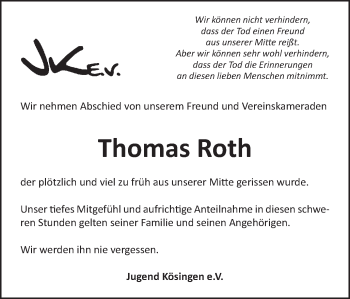 Traueranzeige von Thomas Roth von Schwäbische Post