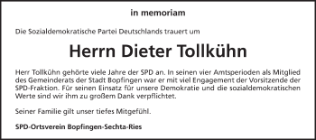 Traueranzeige von Dieter Tollkühn von Schwäbische Post