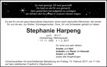 Traueranzeige von Stephanie Harpeng von Schwäbische Post