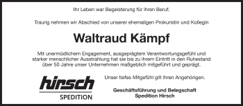 Traueranzeige von Waltraud Kämpf von Schwäbische Post