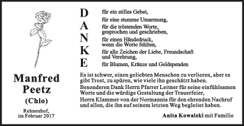 Traueranzeige von Manfred Peetz von Gmünder Tagespost
