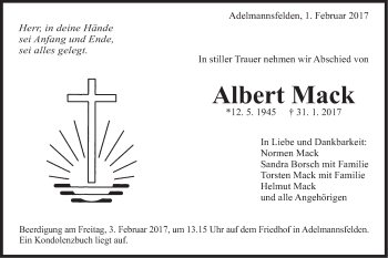 Traueranzeige von Albert Mack von Schwäbische Post