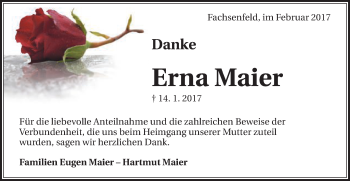 Traueranzeige von Erna Maier von Schwäbische Post