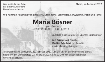 Traueranzeige von Maria Bösner von Schwäbische Post