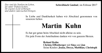 Traueranzeige von Martin Kuhn von Gmünder Tagespost