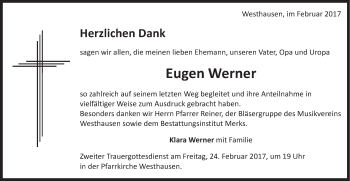 Traueranzeige von Eugen Werner von Schwäbische Post