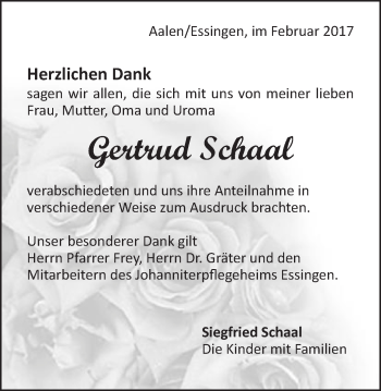 Traueranzeige von Gertrud Schaal von Schwäbische Post