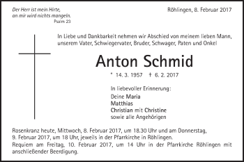 Traueranzeige von Anton Schmid von Schwäbische Post
