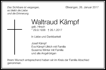 Traueranzeige von Waltraud Kämpf von Schwäbische Post