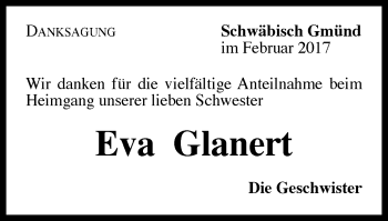 Traueranzeige von Eva Glanert von Gmünder Tagespost
