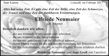 Traueranzeige von Elfriede Neumaier