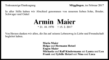 Traueranzeige von Armin Maier von Gmünder Tagespost