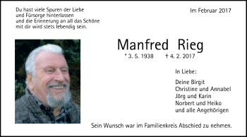 Traueranzeige von Manfred Rieg