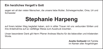 Traueranzeige von Stephanie Harpeng von Schwäbische Post