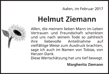 Traueranzeige von Helmut Ziemann von Schwäbische Post