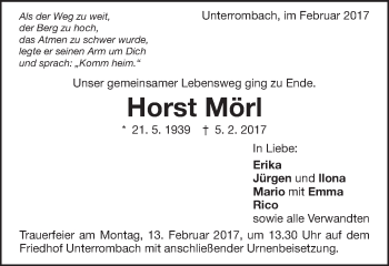 Traueranzeige von Horst Mörl von Schwäbische Post