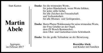Traueranzeige von Martin Abele von Gmünder Tagespost