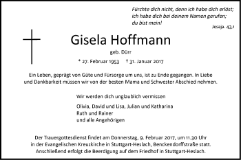 Traueranzeige von Gisela Hoffmann von Gmünder Tagespost