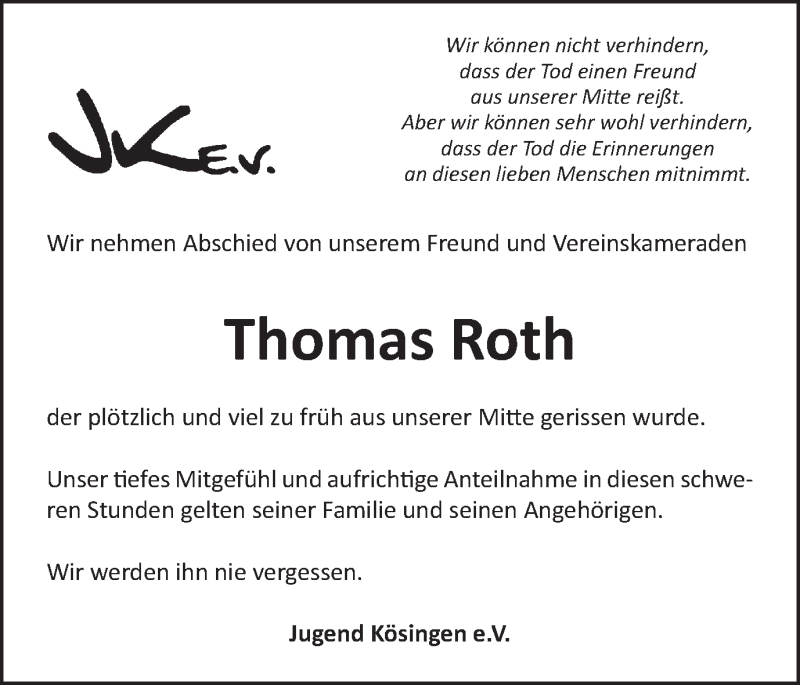  Traueranzeige für Thomas Roth vom 24.02.2017 aus Schwäbische Post