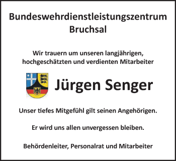 Traueranzeige von Jürgen Senger von Gmünder Tagespost