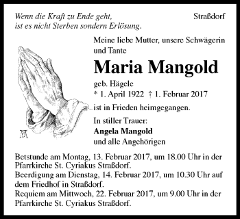 Traueranzeige von Maria Mangold von Gmünder Tagespost