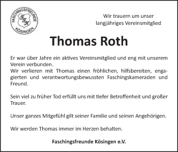 Traueranzeige von Thomas Roth von Schwäbische Post