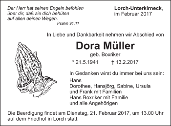Traueranzeige von Dora Müller von Gmünder Tagespost