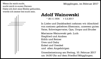 Traueranzeige von Adolf Wainowski von Gmünder Tagespost