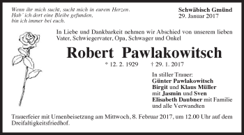 Traueranzeige von Robert Pawlakowitsch 