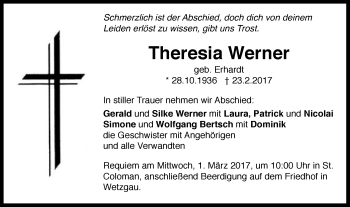 Traueranzeige von Theresia Werner von Gmünder Tagespost