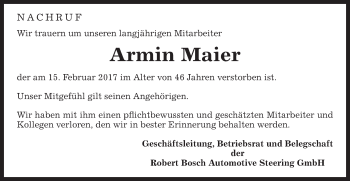 Traueranzeige von Armin Maier von Gmünder Tagespost