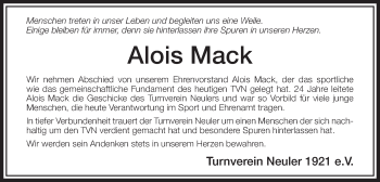 Traueranzeige von Alois Mack von Schwäbische Post