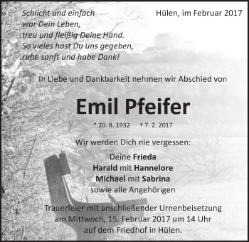 Traueranzeige von Emil Pfeifer von Schwäbische Post