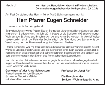 Traueranzeige von Eugen Schneider von Schwäbische Post