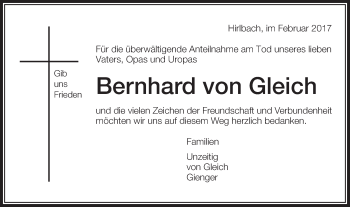 Traueranzeige von Bernhard von Gleich von Schwäbische Post