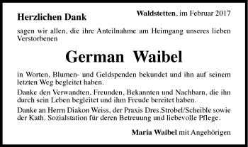 Traueranzeige von German Waibel von Gmünder Tagespost