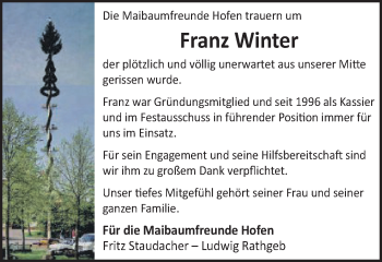 Traueranzeige von Franz Winter von Schwäbische Post