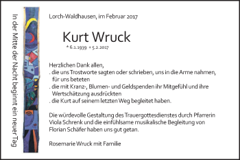 Traueranzeige von Kurt Wruck von Gmünder Tagespost
