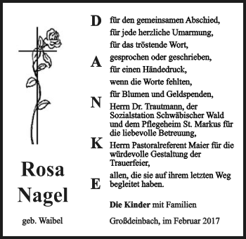 Traueranzeige von Rosa Nagel von Gmünder Tagespost