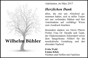 Traueranzeige von Wilhelm Bühler von Gmünder Tagespost