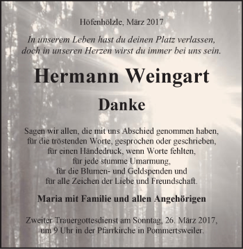 Traueranzeige von Hermann Weingart von Schwäbische Post