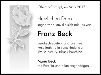 Traueranzeige von Franz Beck von Schwäbische Post